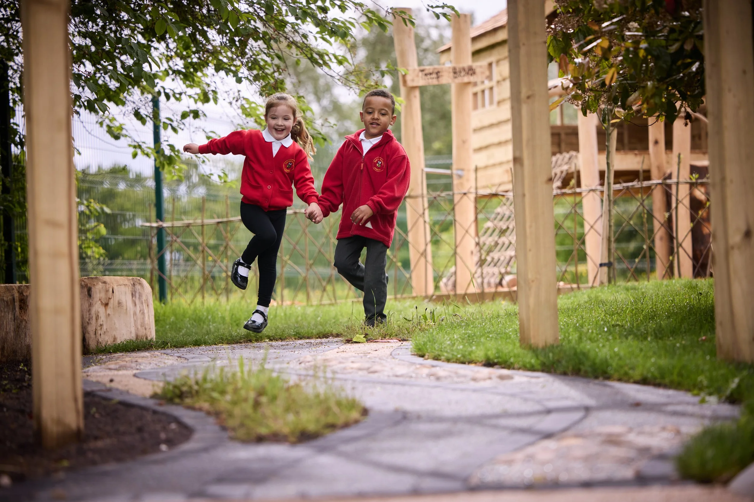 Pupils exploring the outdoor space