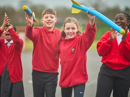 Pupils outside with javalins
