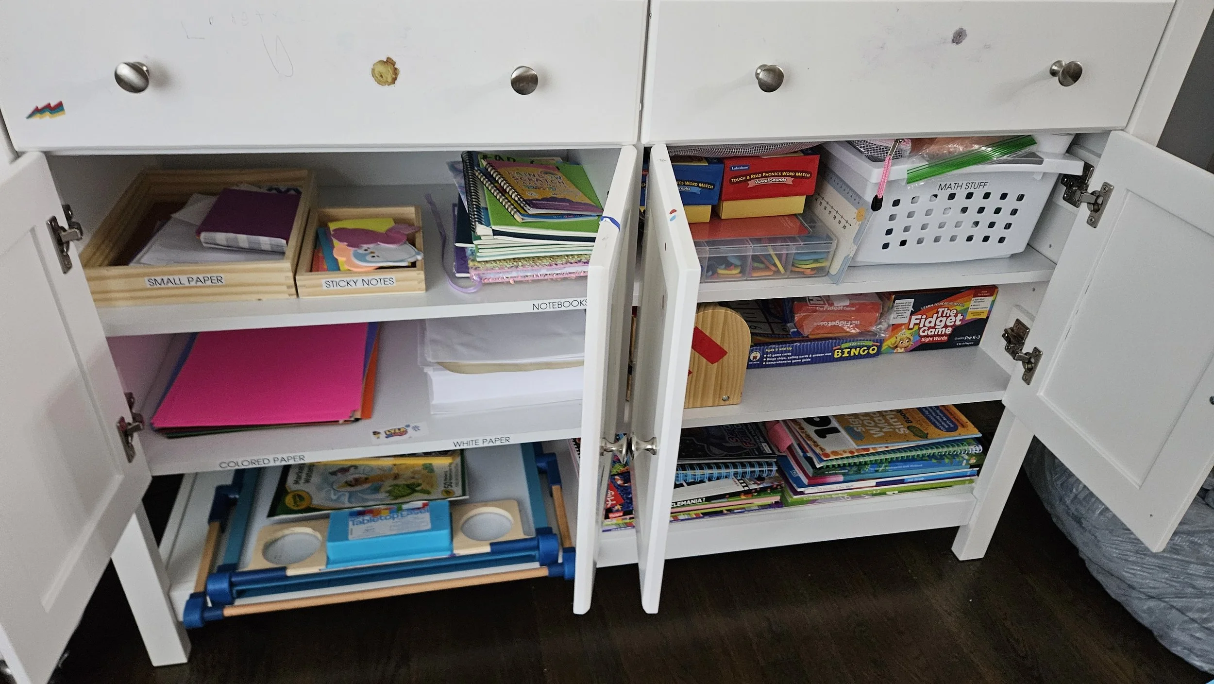 Organized craft cabinet.