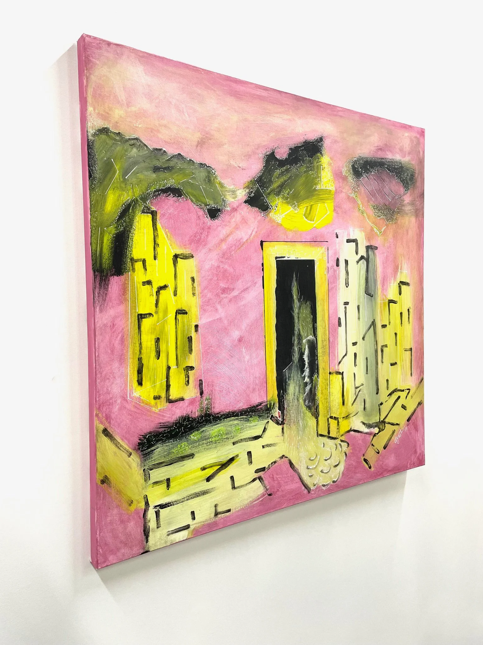 John Wyatt, "Please Enter Through the Red Door," 36"x36", acrylic on canvas