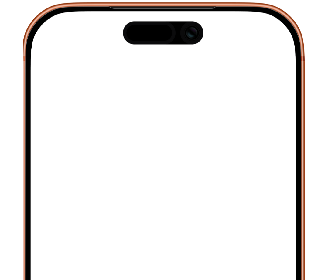 Close-up of the top portion of a smartphone with a dual front camera and speaker in a black and copper frame.