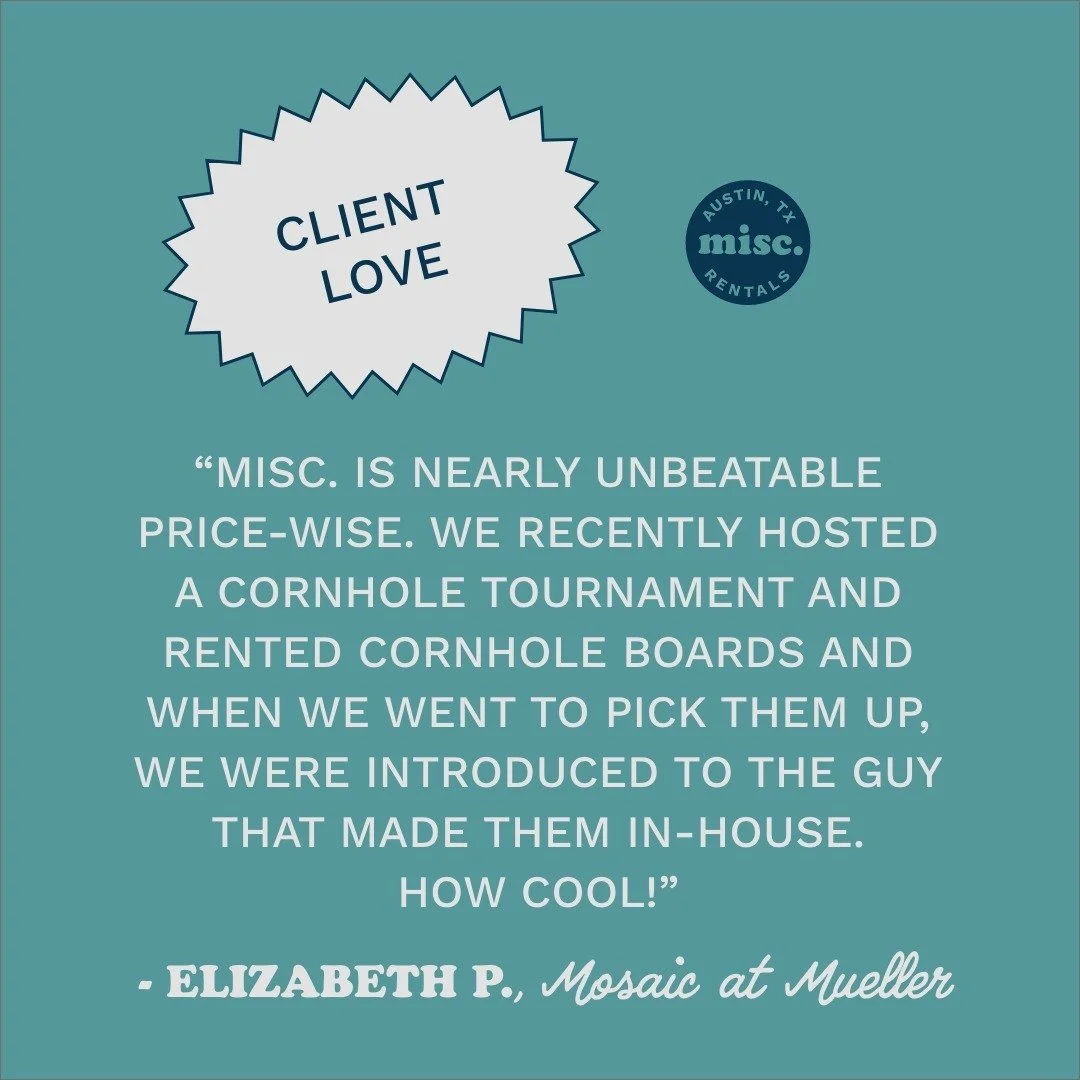 Did y'all know we have yard games? We've got a lot of giant versions of games like jenga, connect 4, yard dice, etc. We've had them all for years, but we recently upgraded our cornhole sets. They're handmade by our in-house fabricator and are regulat