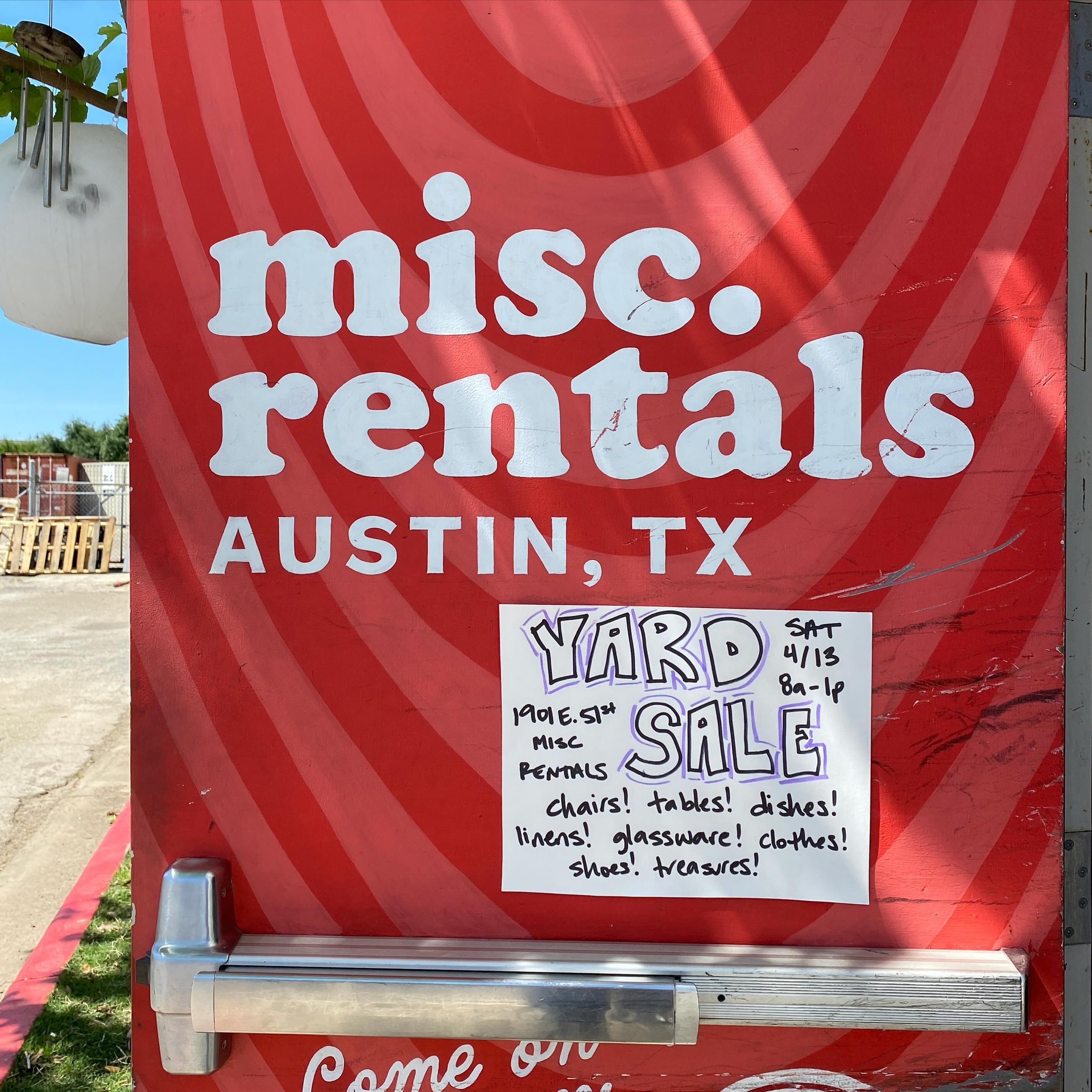 YARD SALE! GARAGE SALE! PARKING LOT SALE! TAG SALE!

Whatever you want to call it, we&rsquo;re doing it this Saturday in our parking lot from 8a-1p. We&rsquo;ll have retired inventory (chairs, tables, misc random everything), plus several of our staf