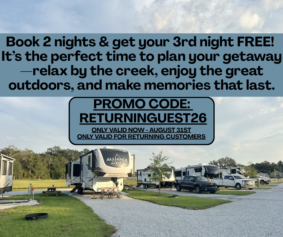 Holmes Creek Camping & RV Resort returning guest discount