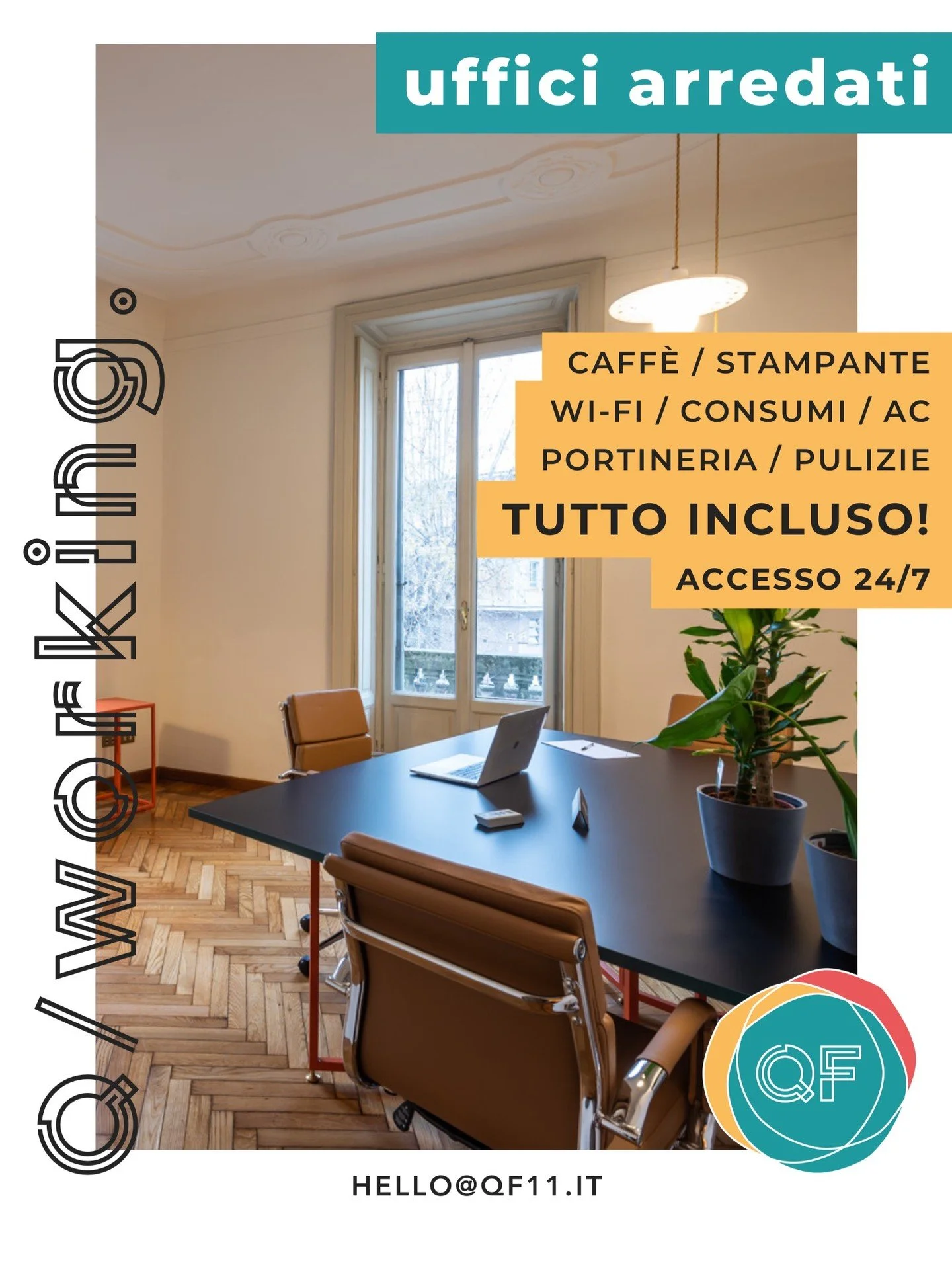 ✨Prenota il tuo nuovo ufficio per un 2026 ricco di cambiamenti!

💥Per richieste entro il 7 gennaio approfitta dello Sconto #babboNataleQF! 🎅 -20% per i primi 3 mesi di canone

QF, &egrave; il coworking club vicino a casa. Uno spazio bello e accogli