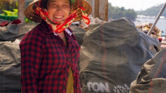 Ocean bound plastic worker woman