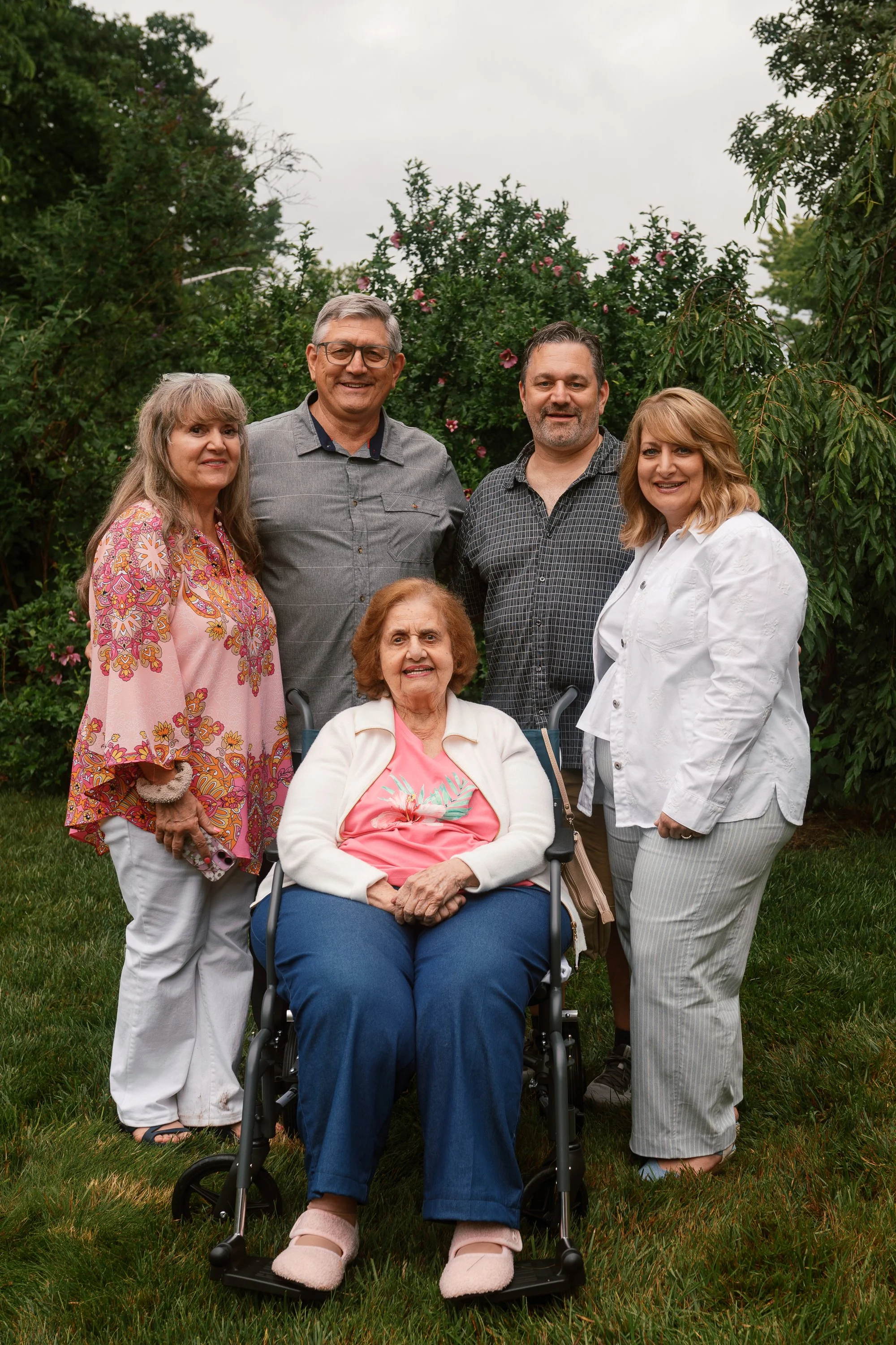 Multigenerational family portrait with grandmother seated in front, Haddonfield NJ reunion photography