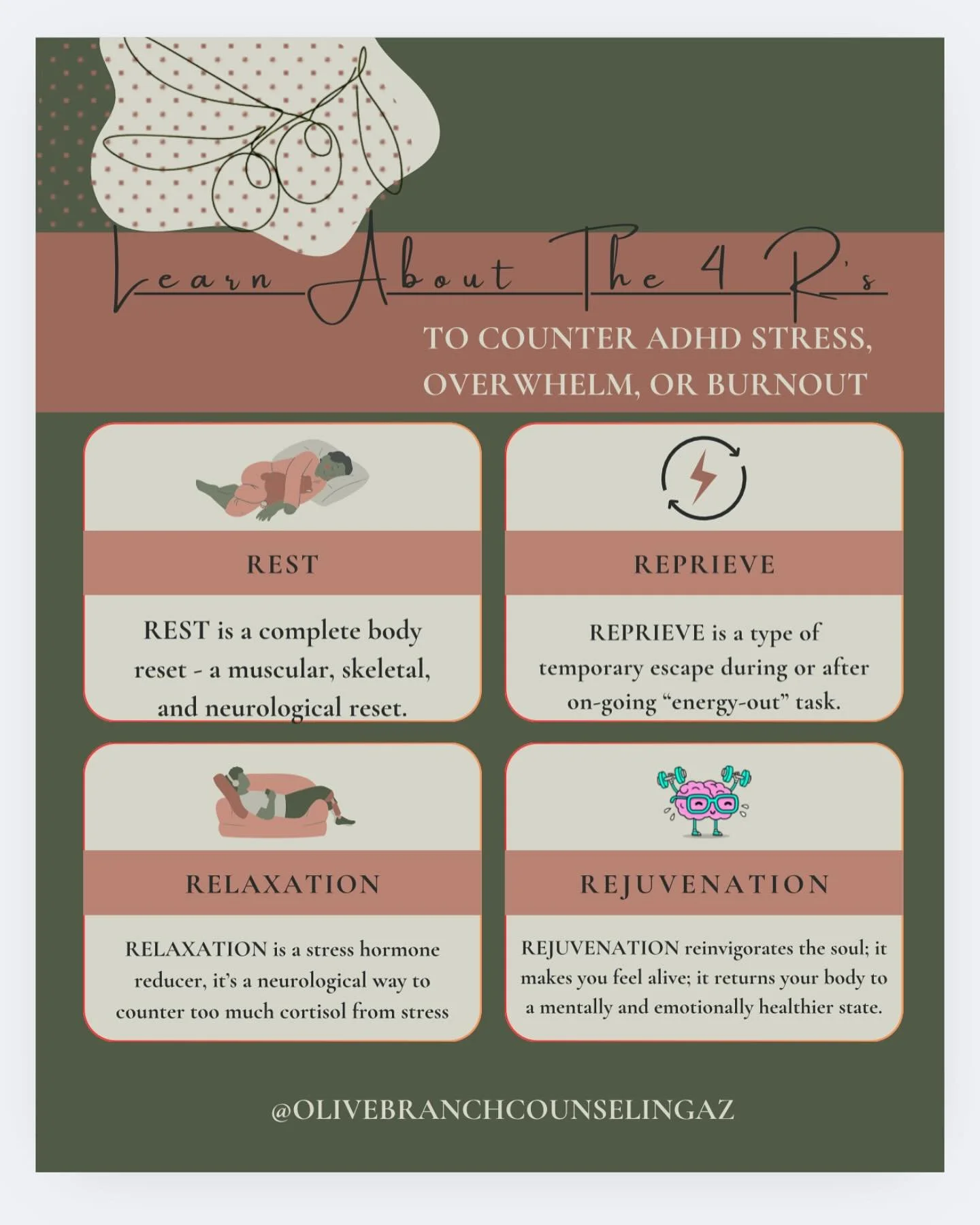 It can be challenging to remember that rest is in fact productive NOT lazy.🫶

The 4 R&rsquo;s&mdash;Rest, Reflect, Reconnect, and Reset&mdash;are powerful tools to navigate through life&rsquo;s challenges, but you don&rsquo;t have to do it alone. To