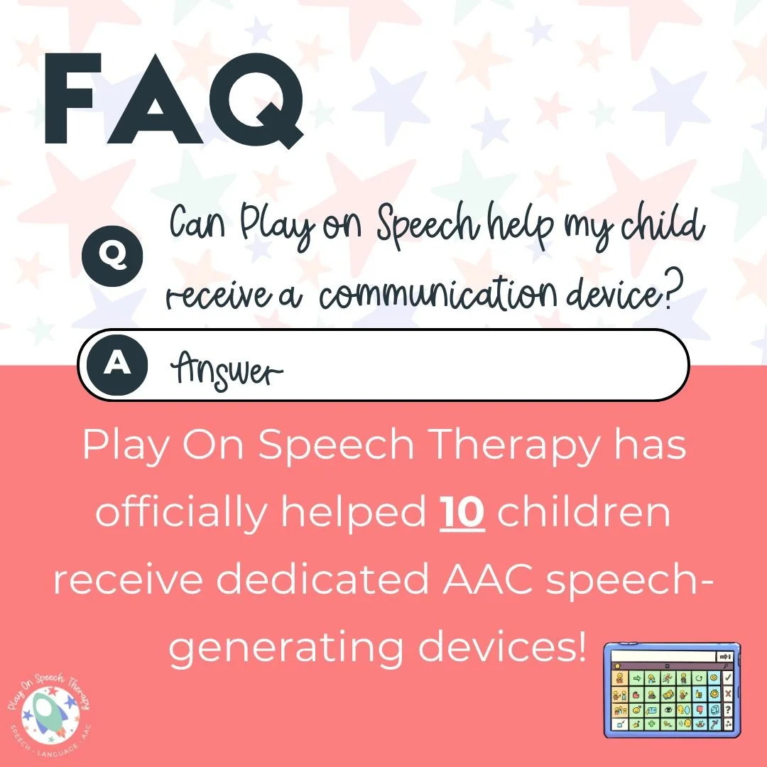 At Play On Speech Therapy we guide families through every step of the journey to receive a dedicated AAC (Augmentative and Alternative Communication) device. This includes:

✅ Insurance benefit verification
✅ Personalized AAC evaluations
✅ Device tri
