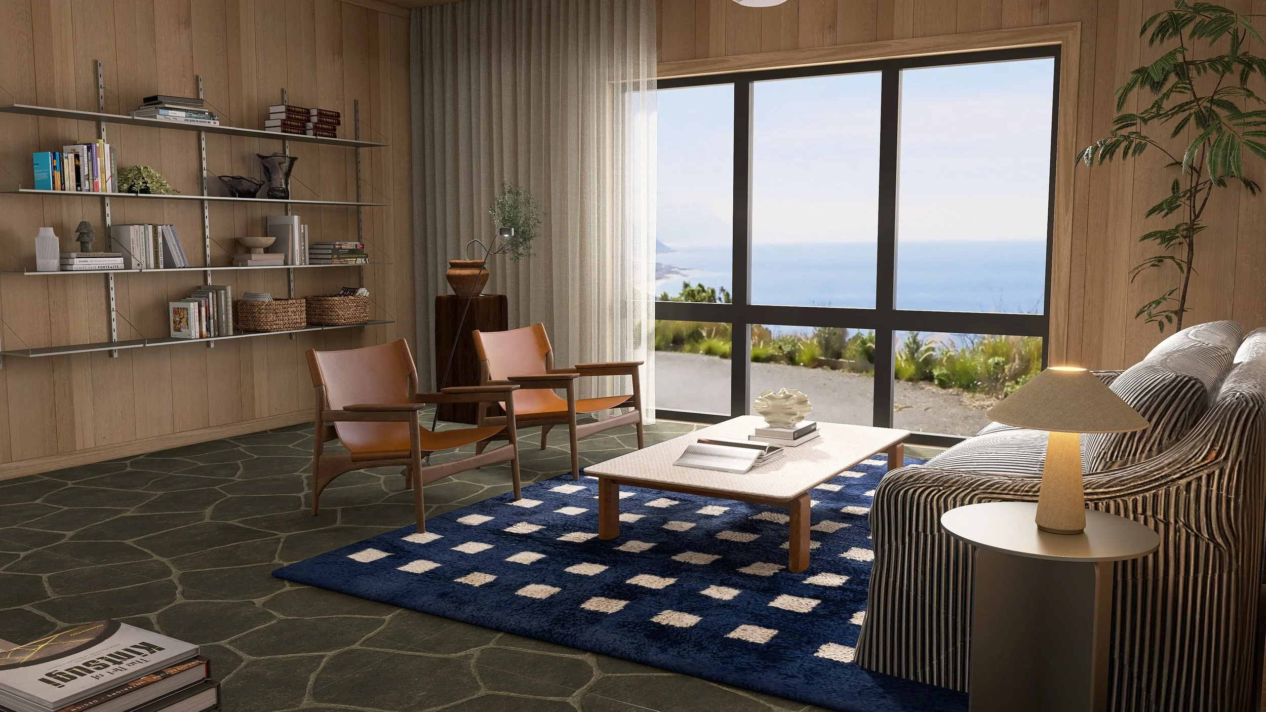 Fenster mit Meerblick, 2 Sessel, Couchtisch, Sofakante