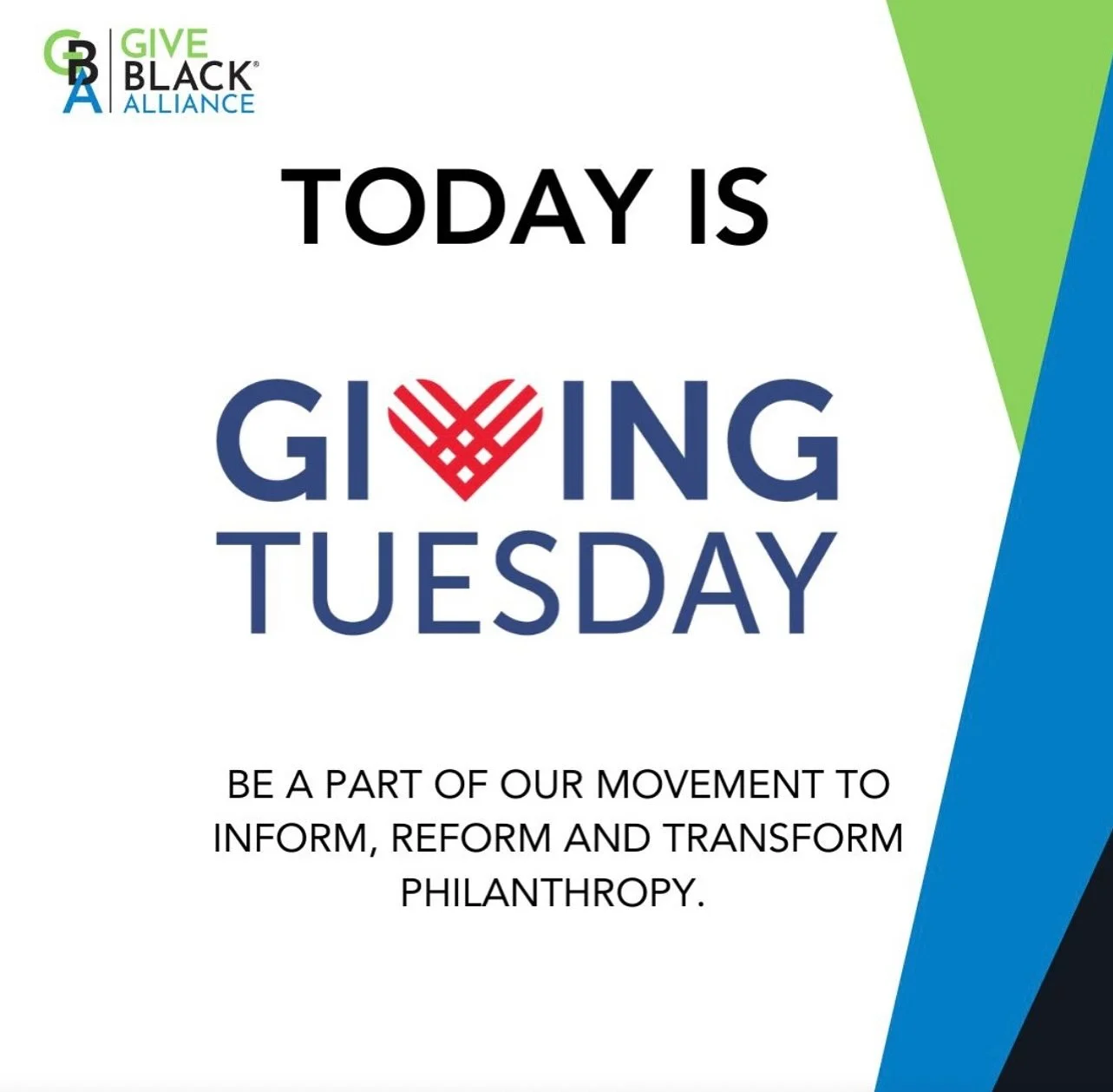 Today is #GivingTuesday&mdash;a powerful opportunity for us to come together and invest in the causes that uplift and strengthen our communities.
 
LINK IN BIO! ⬆️
At GBA, we&rsquo;re calling on you to Give Black on Giving Tuesday and help us continu