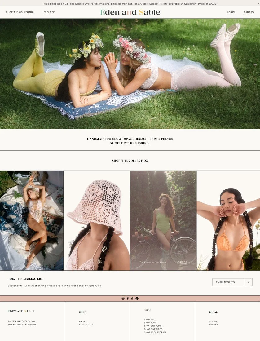 The Eden and Sable Squarespace website home page.