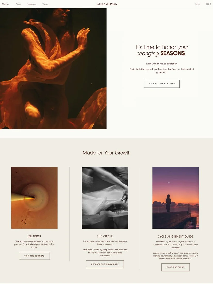 The Well & Woman Squarespace website home page.