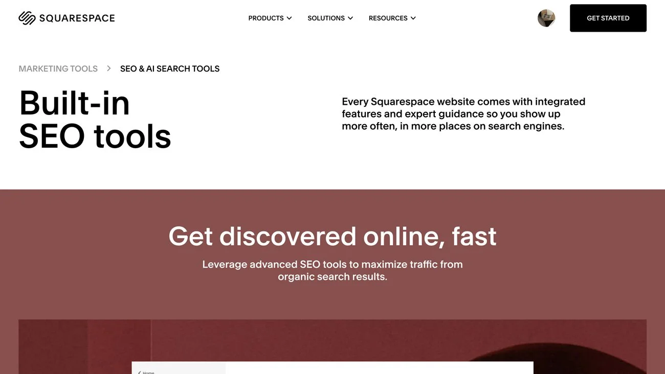 The Squarespace SEO home page.