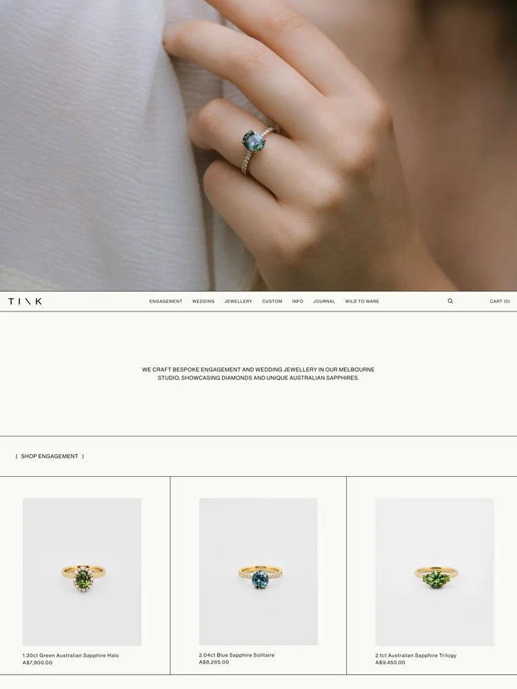 The Tink Jewellery Squarespace website home page.