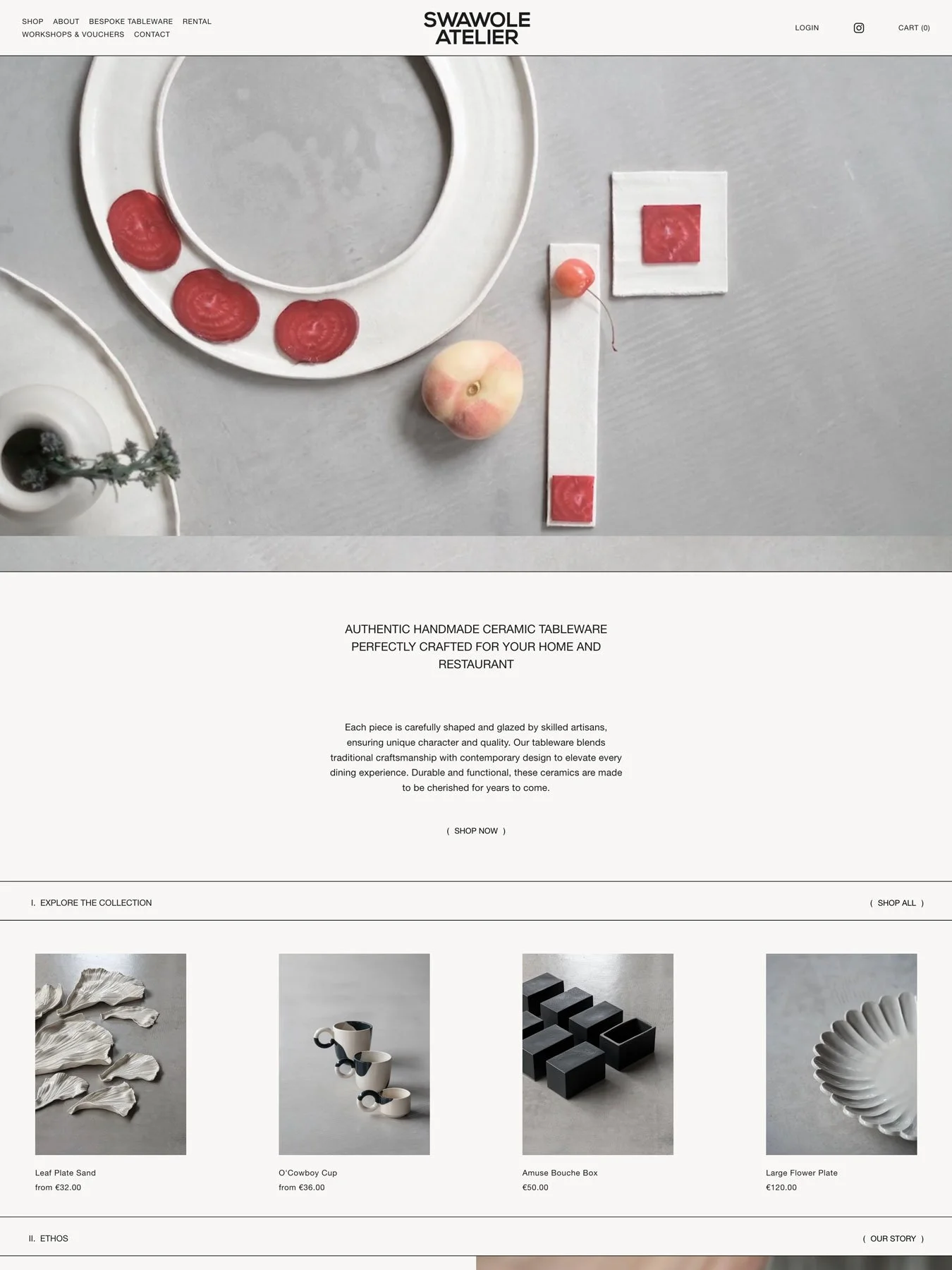 The Swawole Atelier website home page.