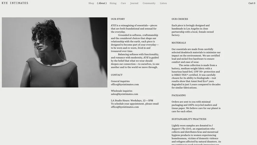 The Kye Intimates website About page.