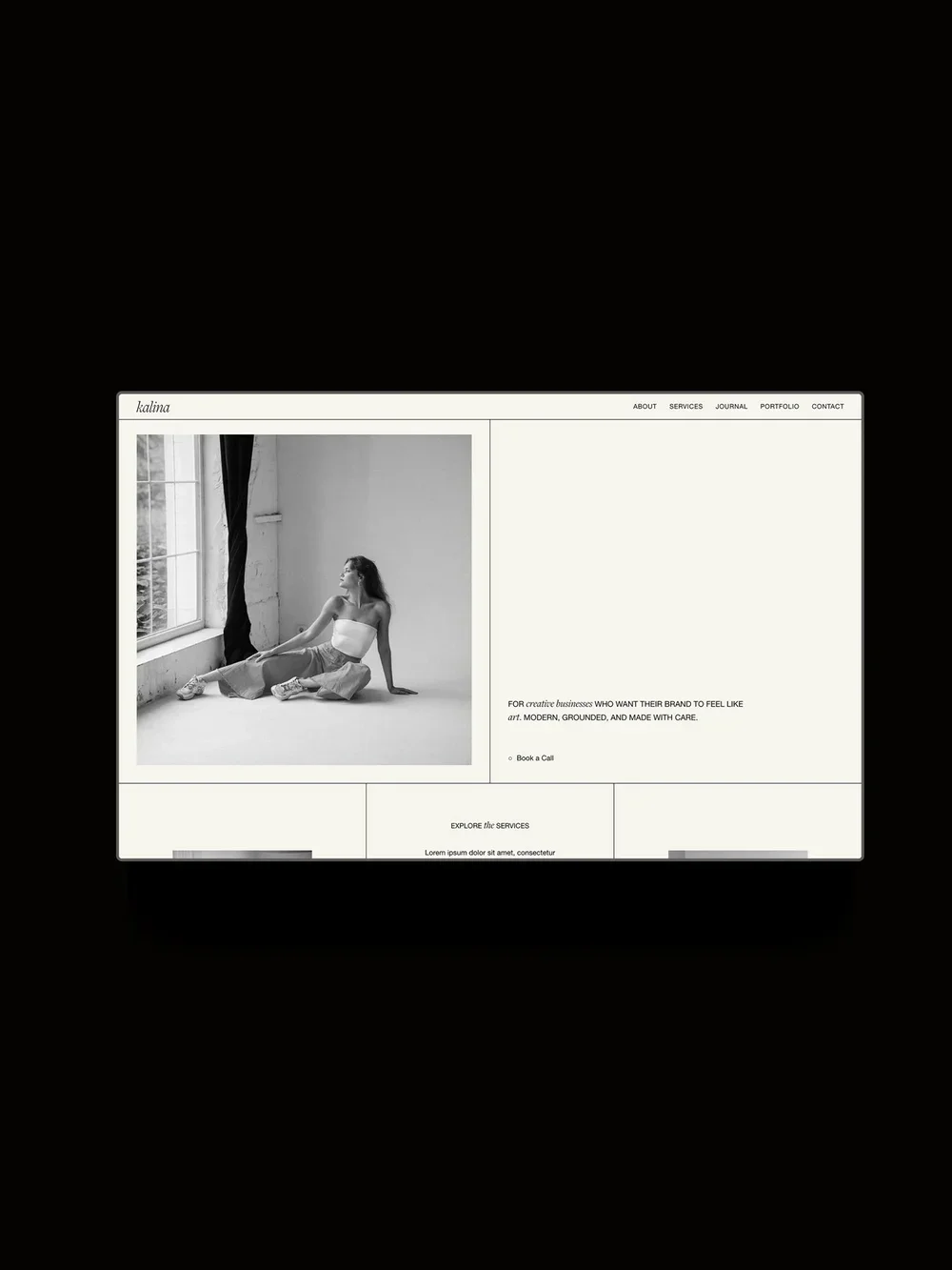 The Kalina Squarespace template displayed on a horizontal screen.
