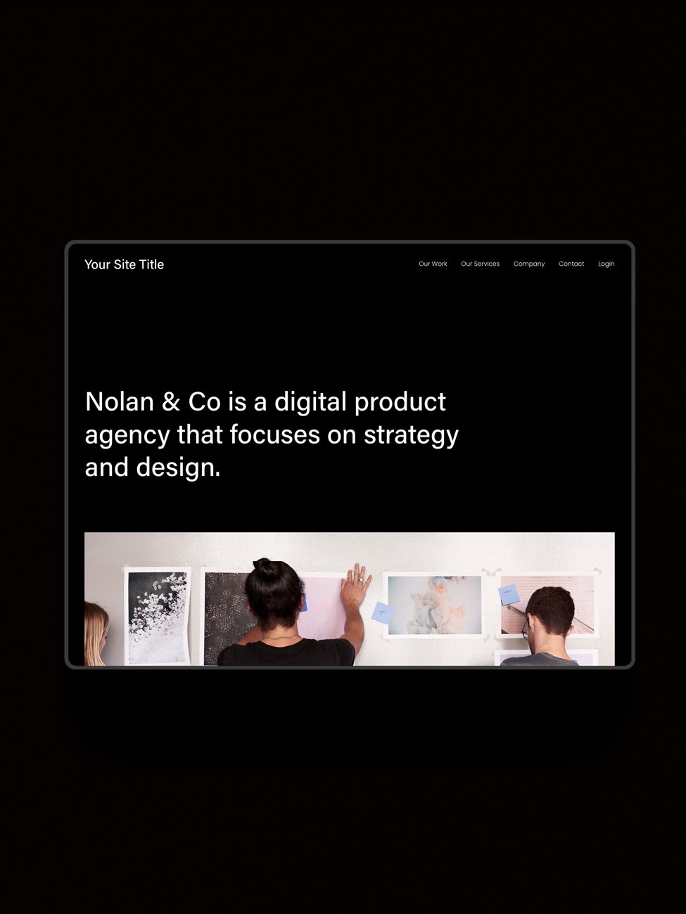 The Nolan Squarespace template displayed on a horizontal screen.