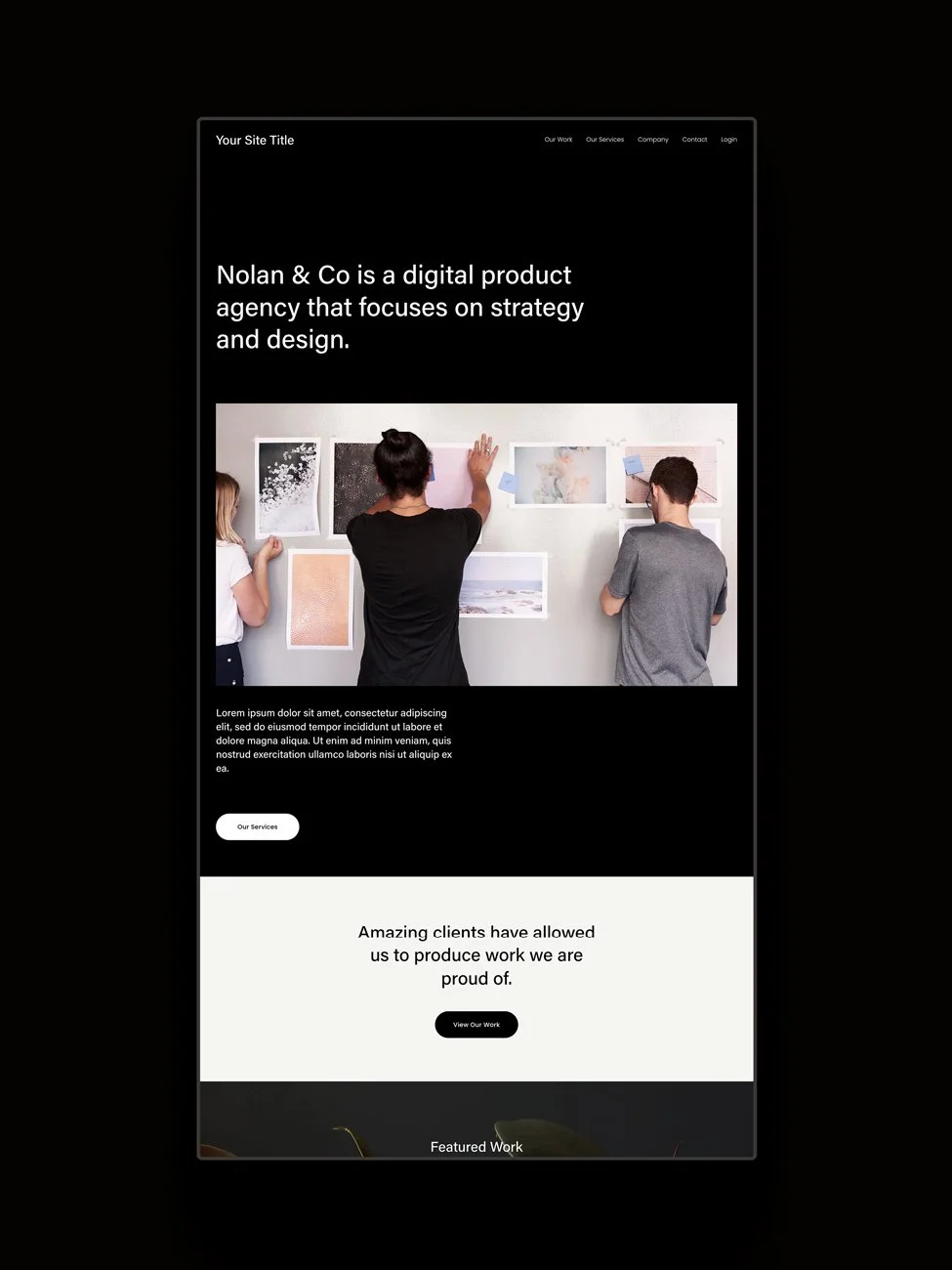 The Nolan Squarespace template displayed on a vertical screen.