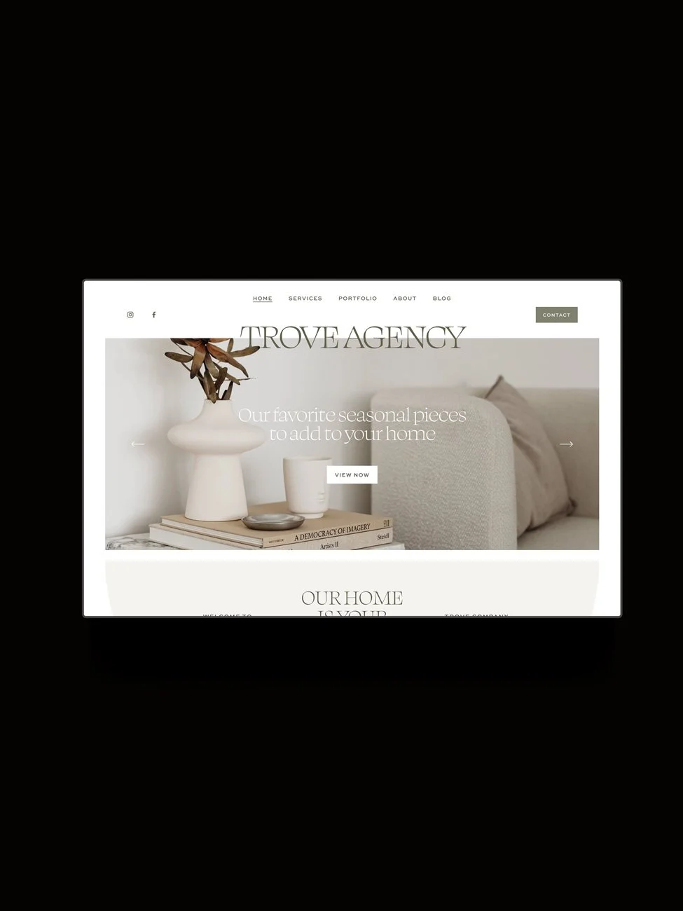 The Trove Agency Squarespace template displayed on a horizontal screen.