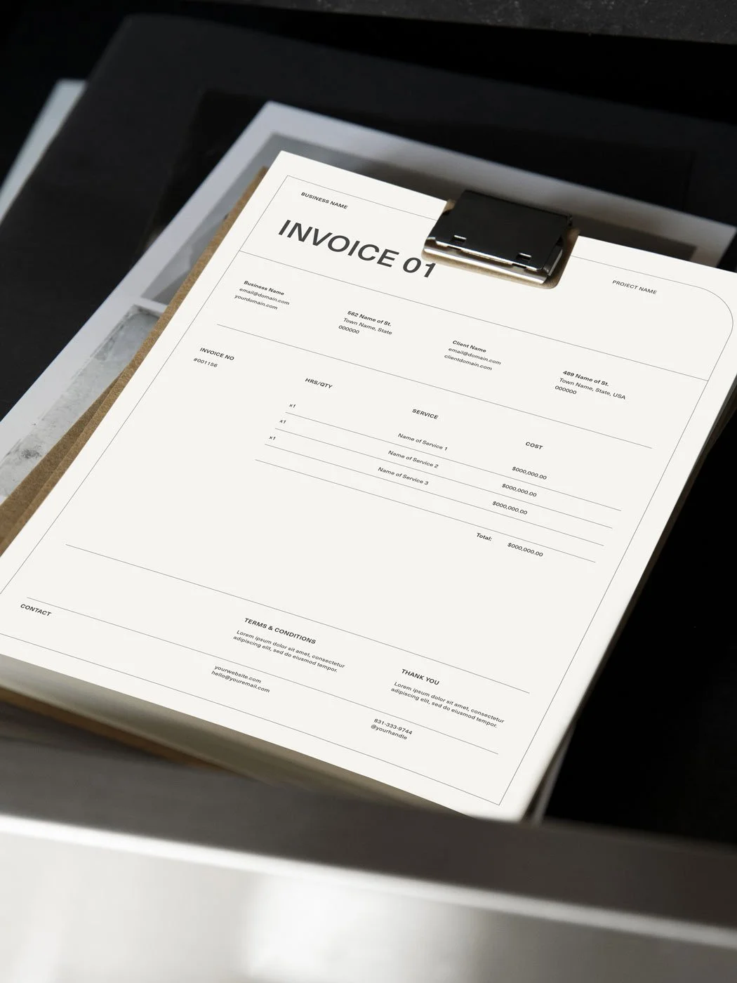 A minimalist digital invoice template for instant download, ideal for small businesses and creatives.