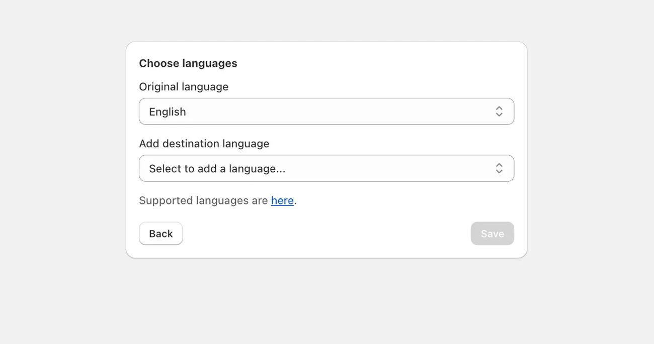 A screenshot of choosing languages in Weglot.