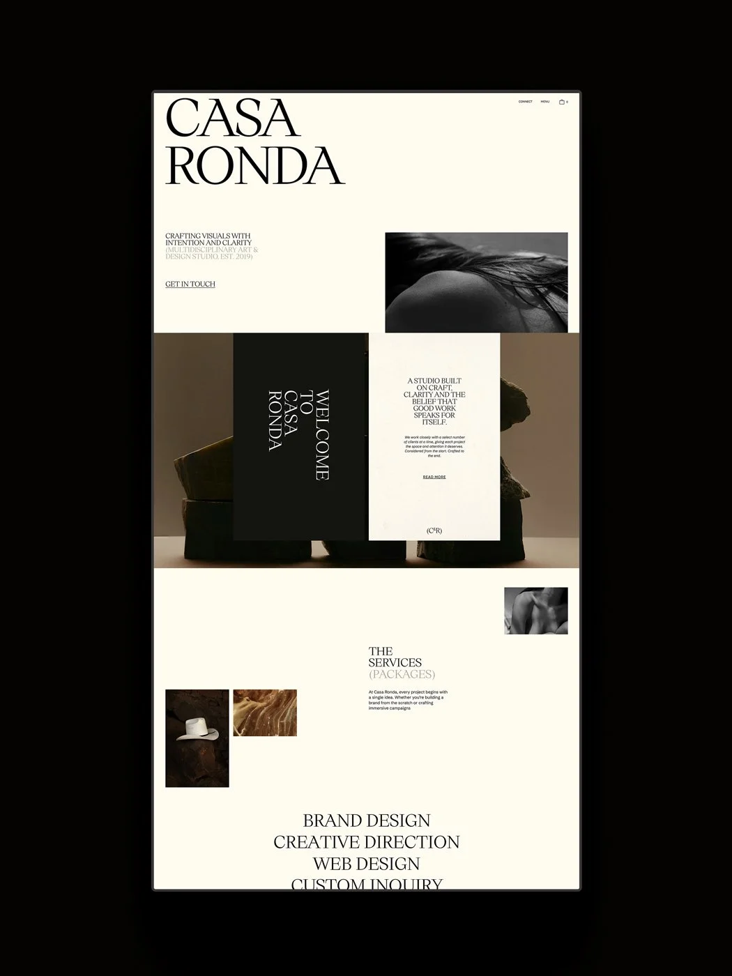 The Casa Ronda Squarespace template displayed on an extended verticalscreen.