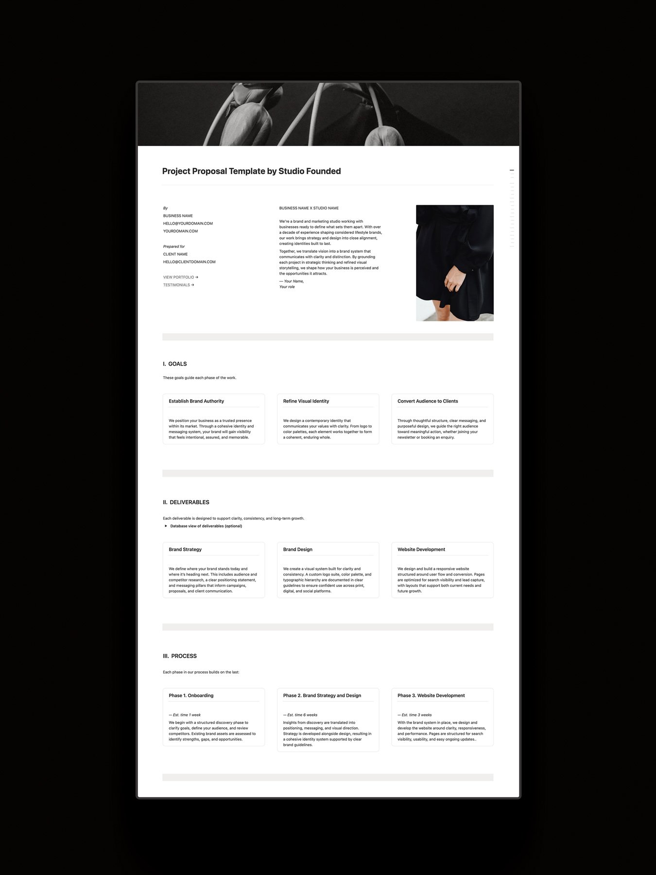 A Notion project proposal template for services.