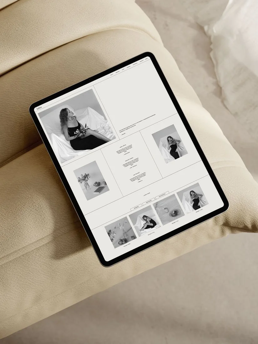 Kalina, a Squarespace portfolio template, displayed on an iPad.