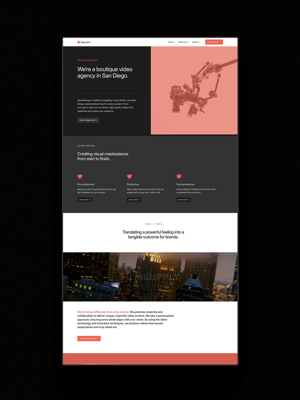 The Opponent Squarespace template displayed on a vertical screen.