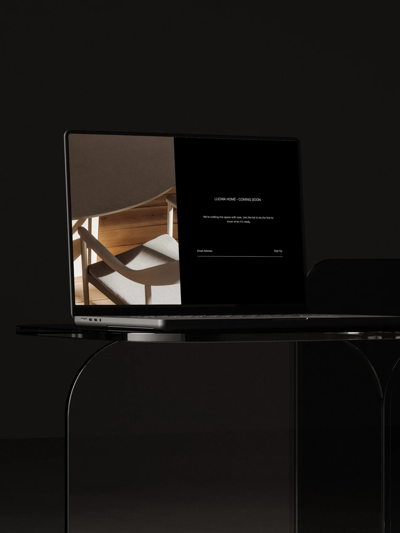 The Luchia Squarespace shop template displayed on a laptop screen.