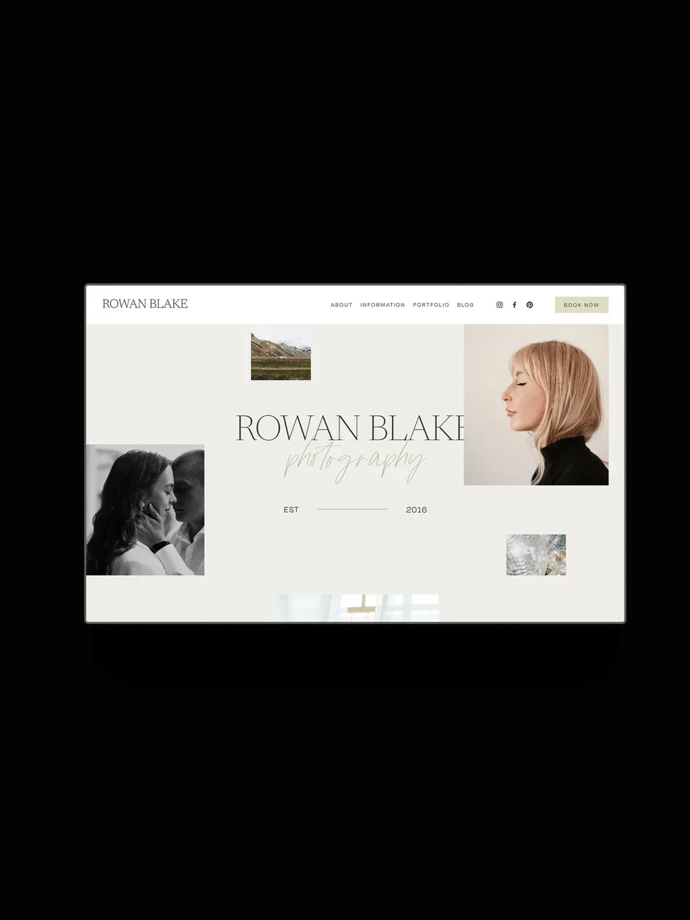 The Rowan Squarespace Template displayed on a horizontal screen.