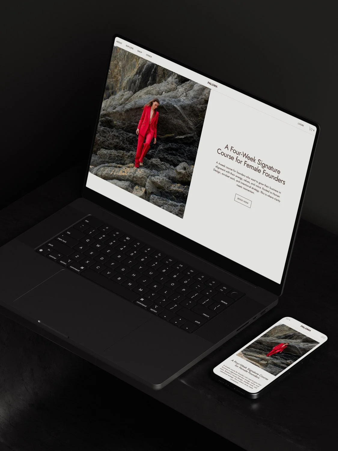 The Paloma Squarespace shop template displayed on a laptop and mobile phone screen.