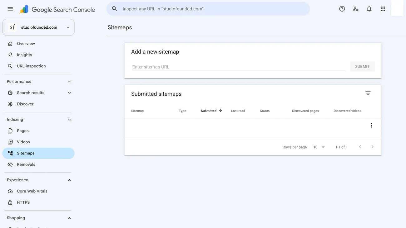 Adding a new sitemap in Google Search Console.