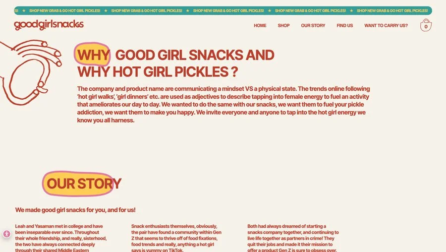 The Good Girl Snacks website About page.