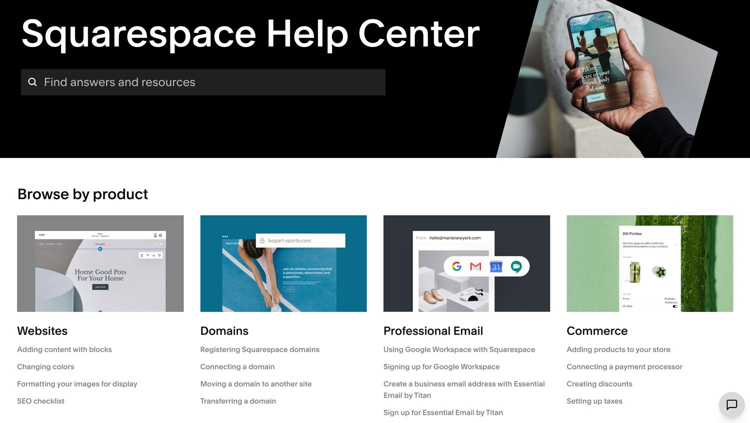 The Squarespace Help Center page.