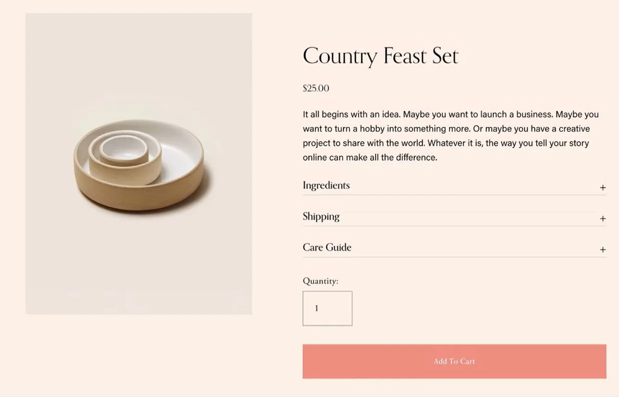 The SquareStylist accordion menu for product items plugin in use.