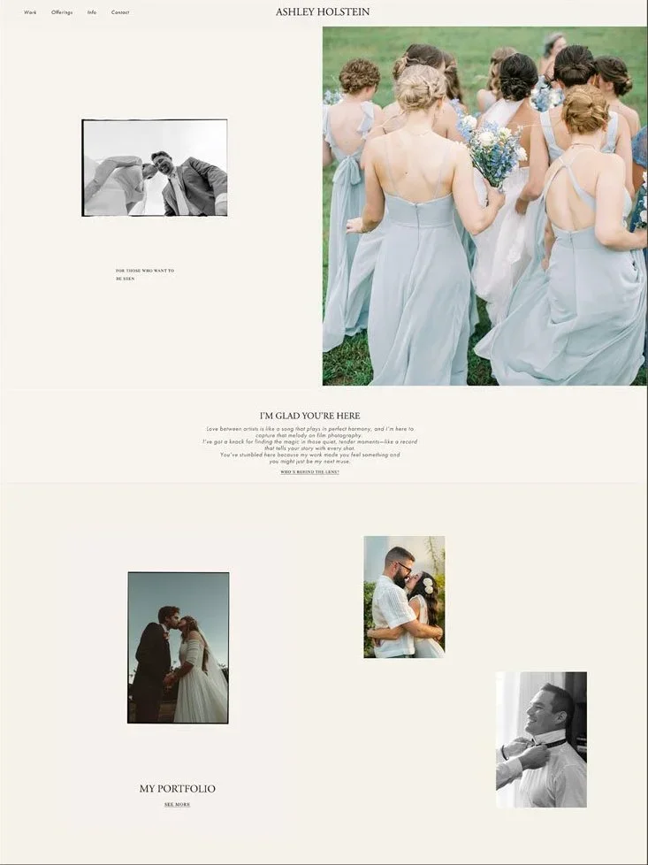 The Ashley Holstein Squarespace website home page.