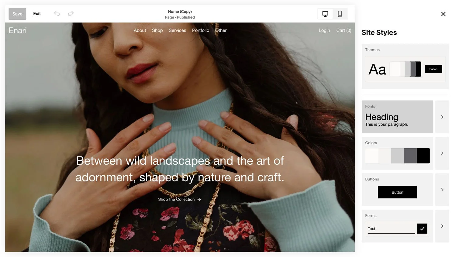 Selecting the Fonts area in Squarespace.