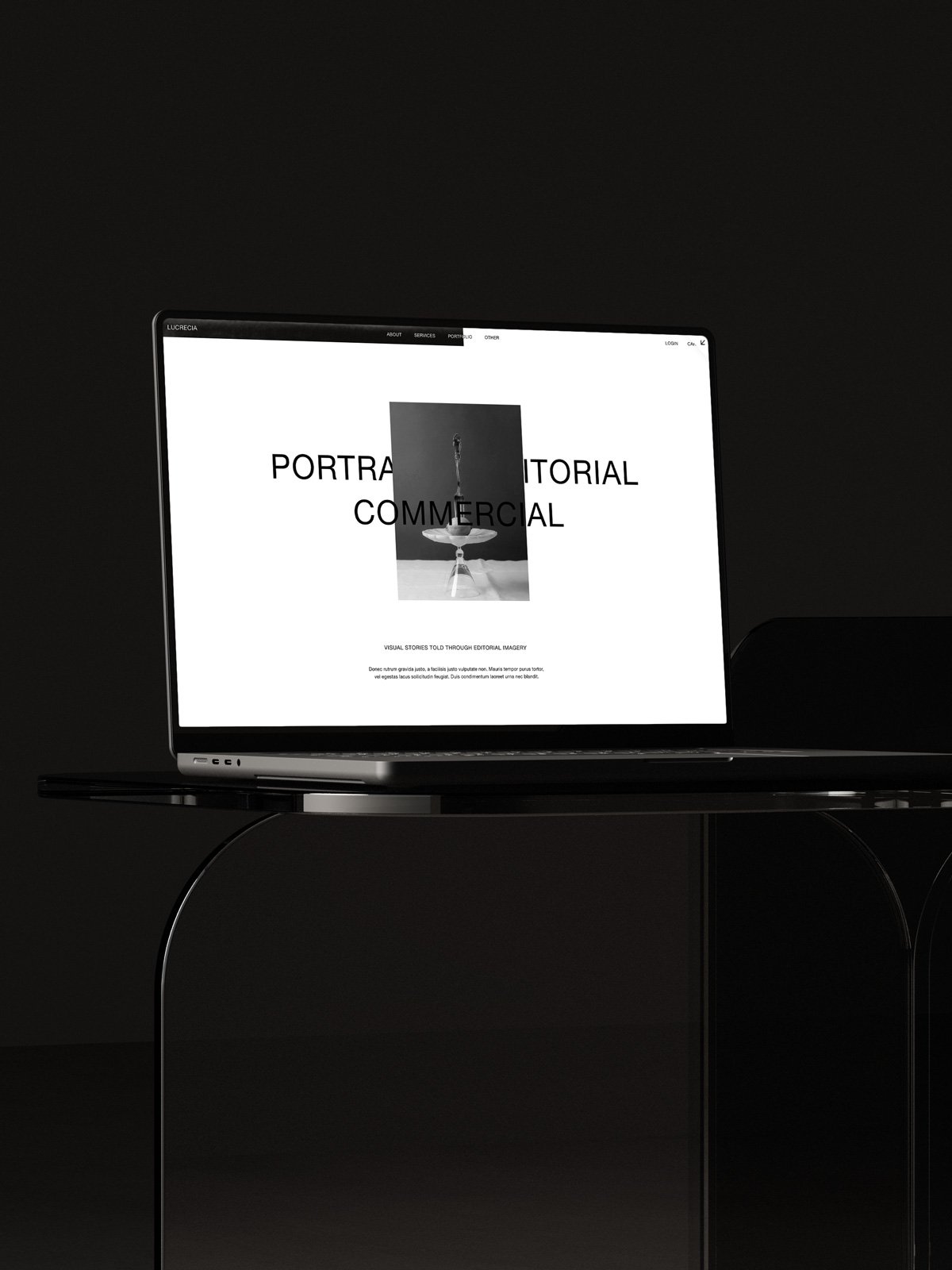 The Lucrecia Squarespace photography template displayed on a laptop screen.