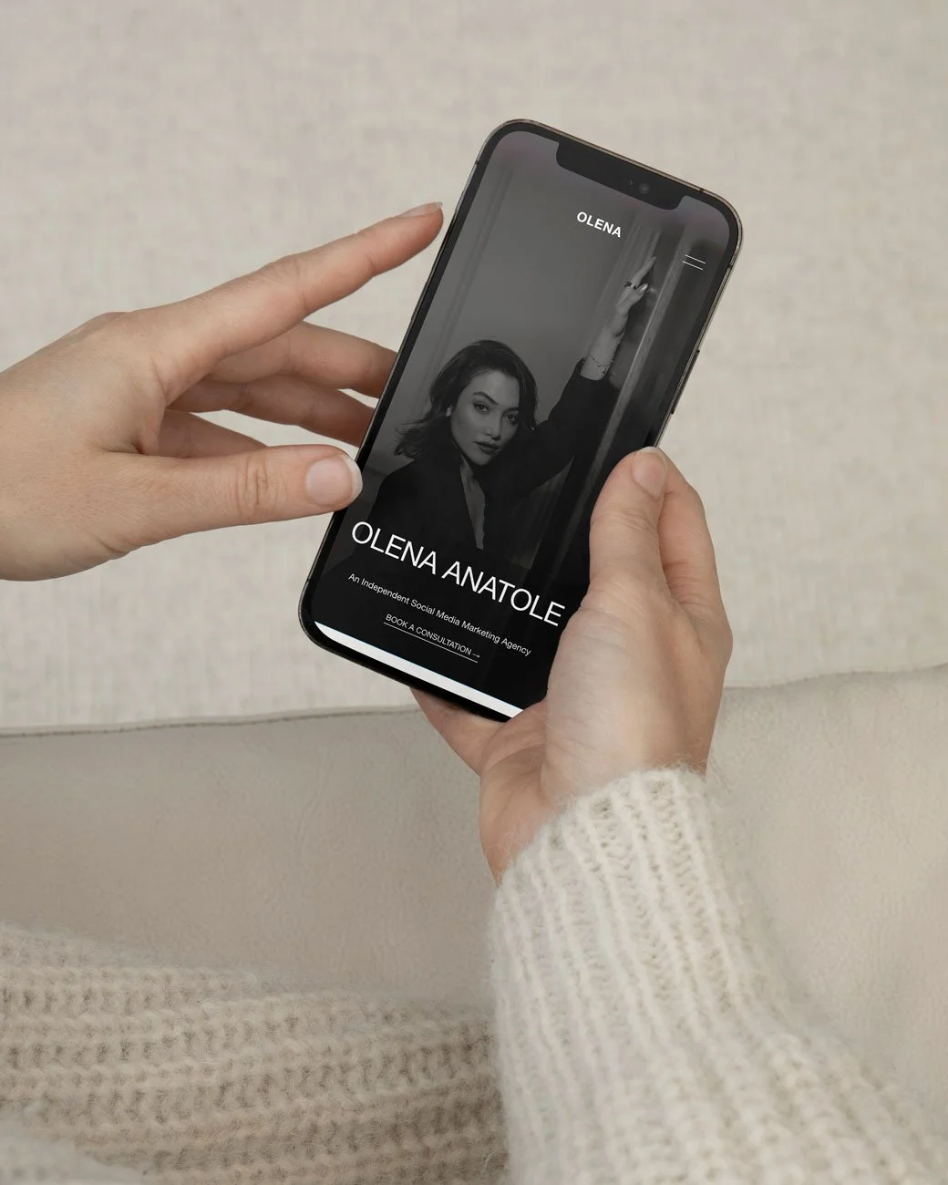 The Olena Squarespace Marketing Agency Template displayed on a mobile.