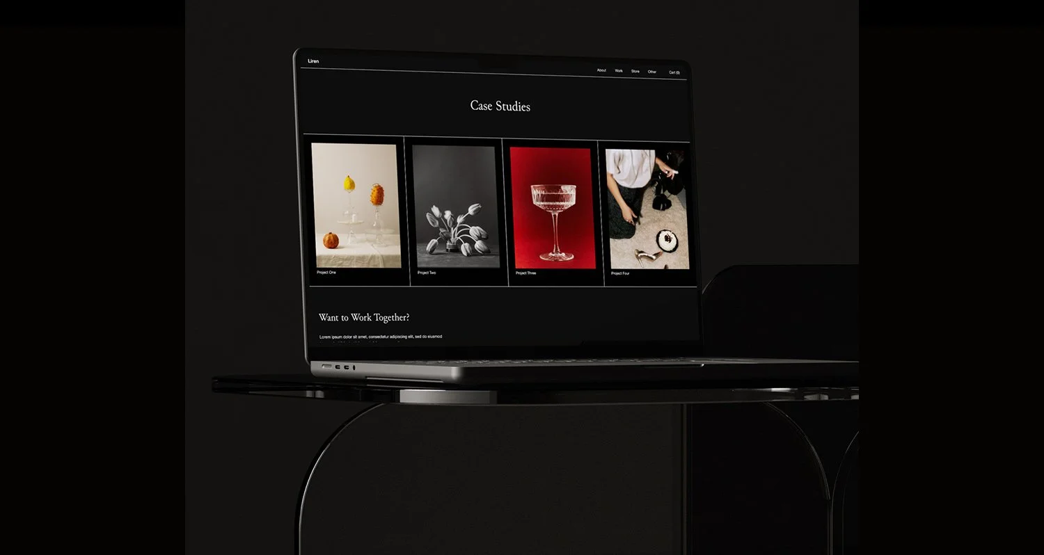 The Liren Squarespace template for agencies displayed on a laptop screen.