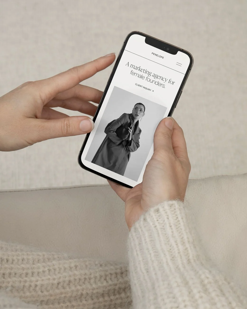 The Penelope Squarespace marketing template for marketing agencies, displayed on a mobile.