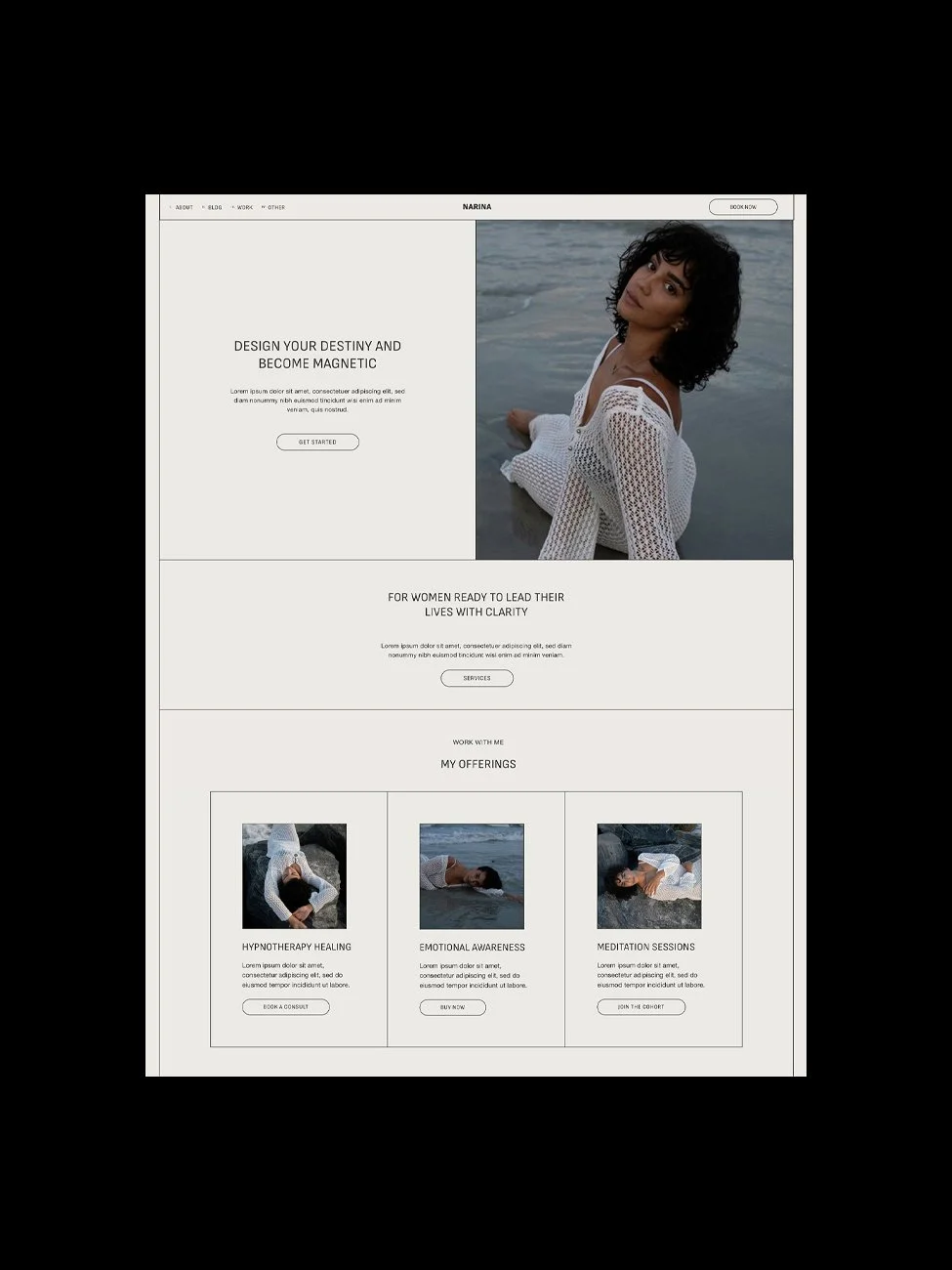 The Narina Squarespace template for coaches and consultants.