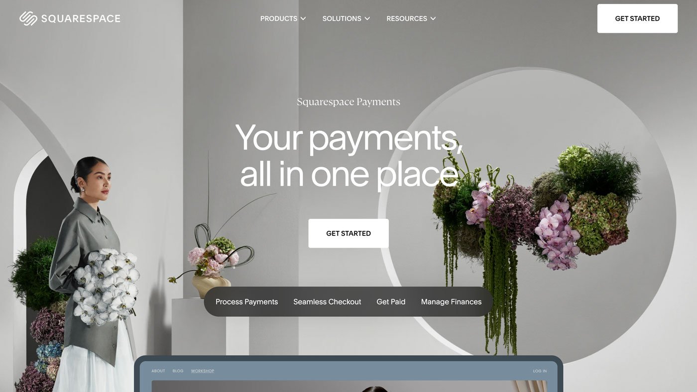 The Squarespace payments home page.