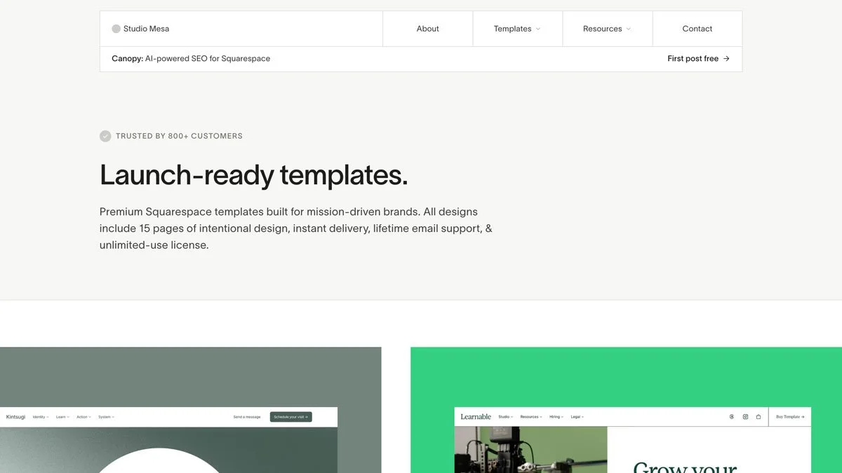 The Studio Mesa Home page.