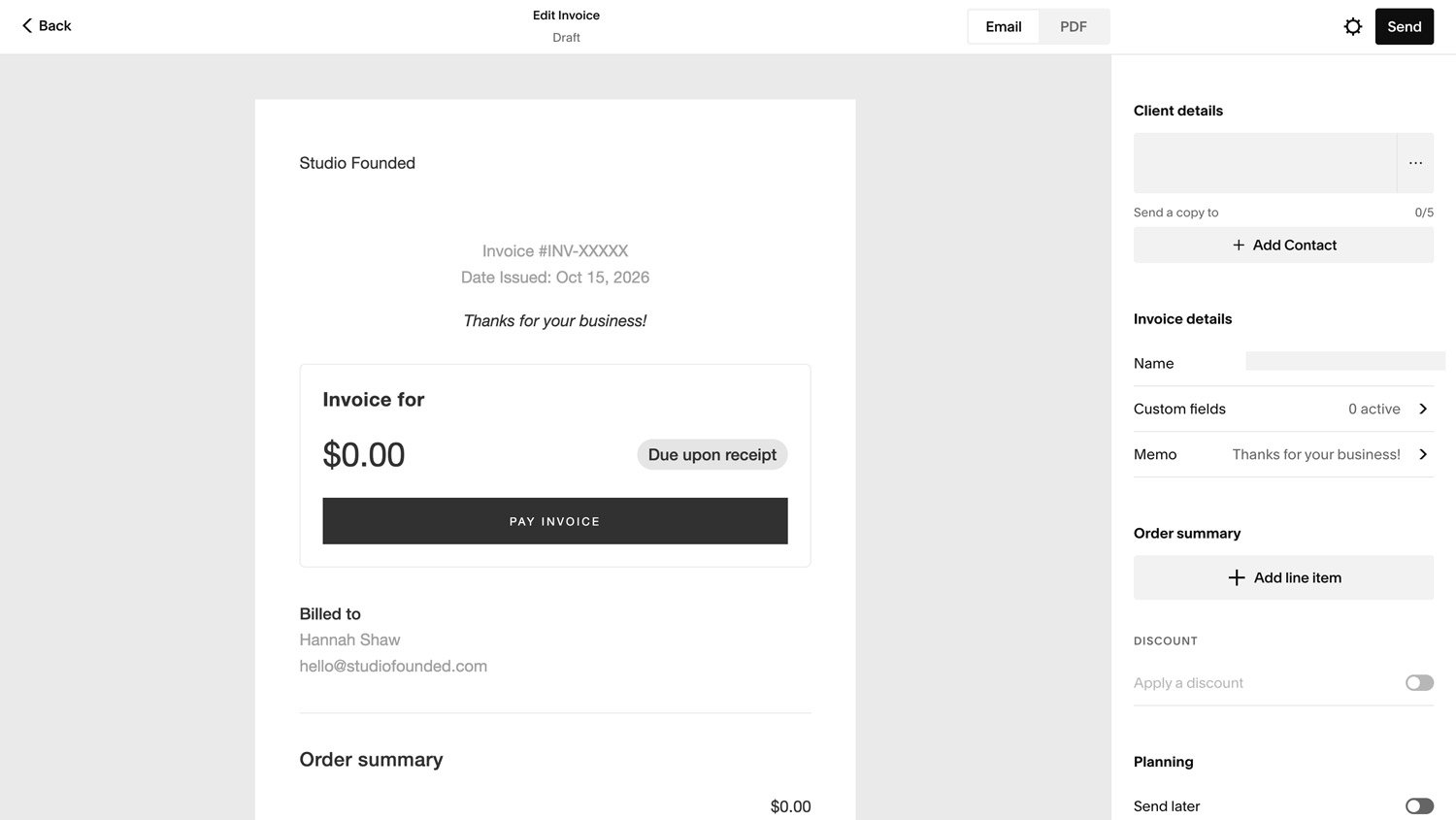 Creating an Invoice in Squarespace Invoicing.