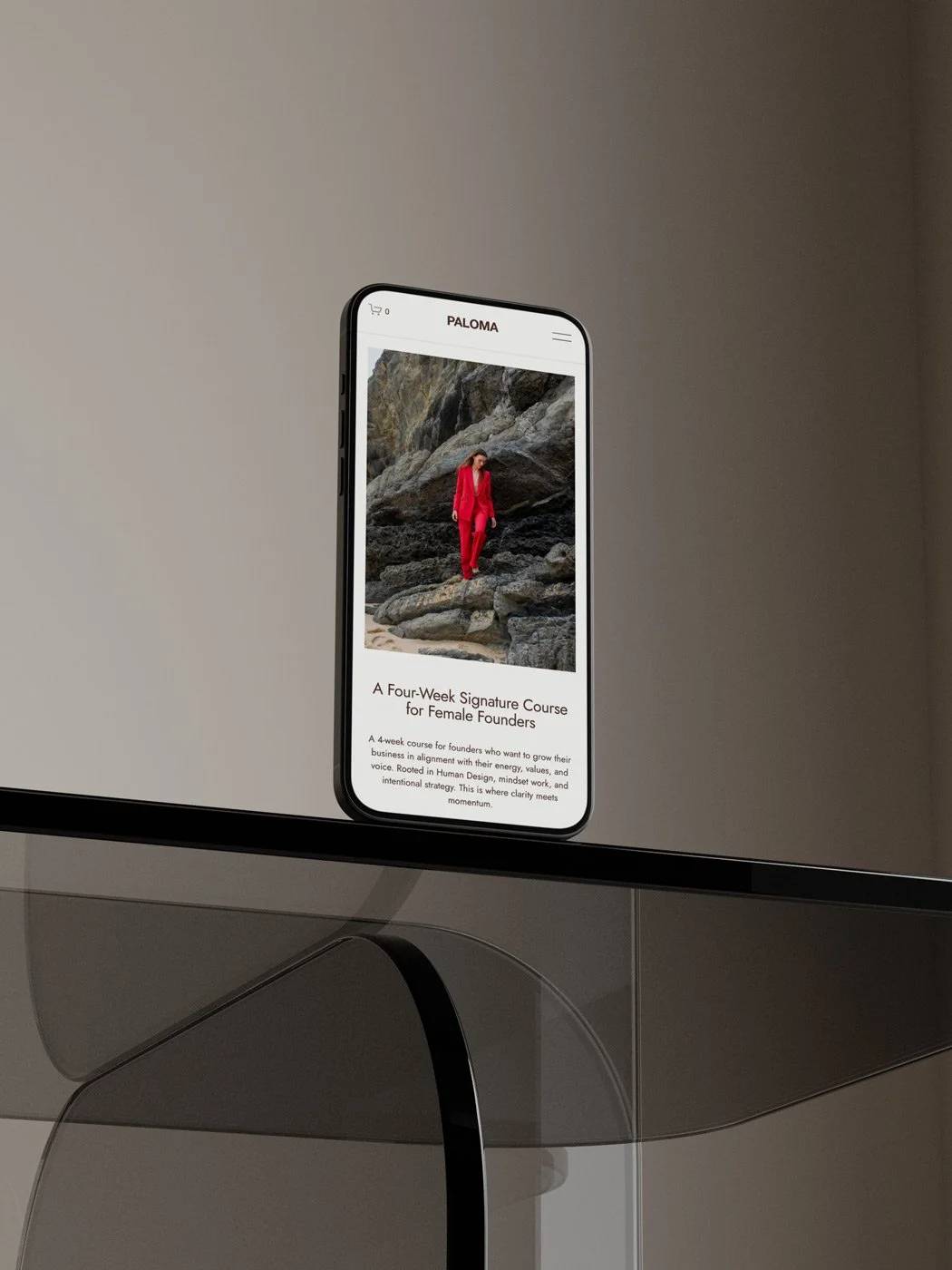 The Paloma Squarespace shop template displayed on a mobile phone screen.