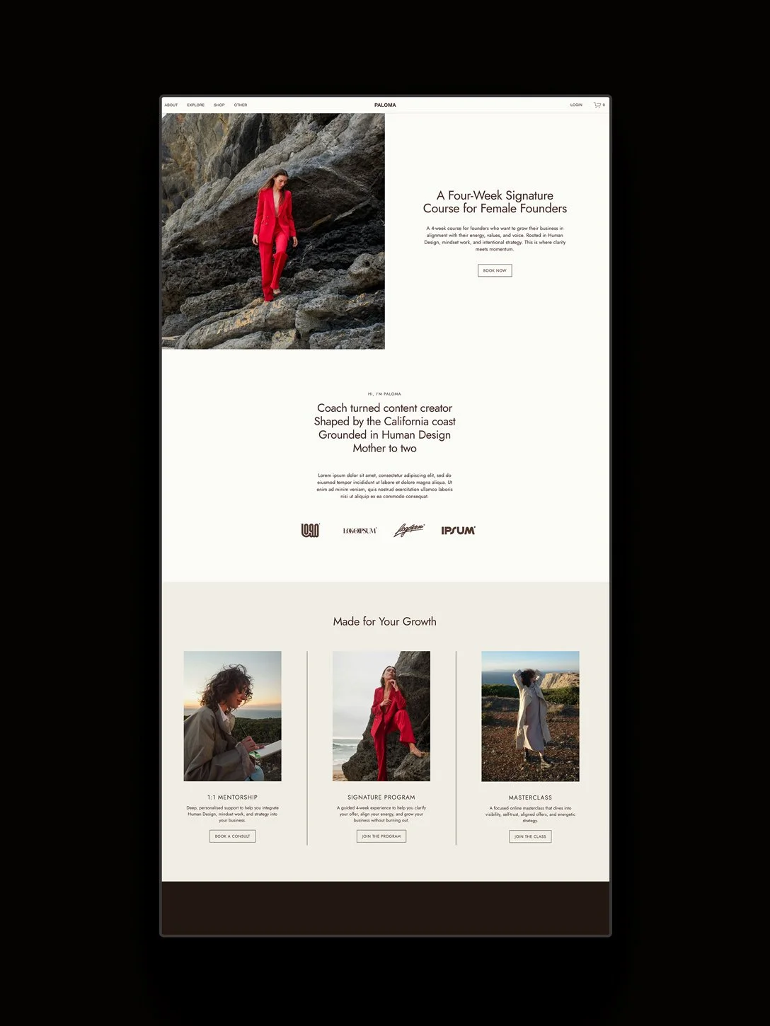The Paloma Squarespace course template.